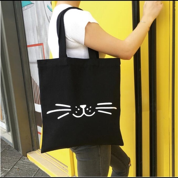 Eco-Friendly Canvas Cat Meow Tote Bag - Picture 4 of 8